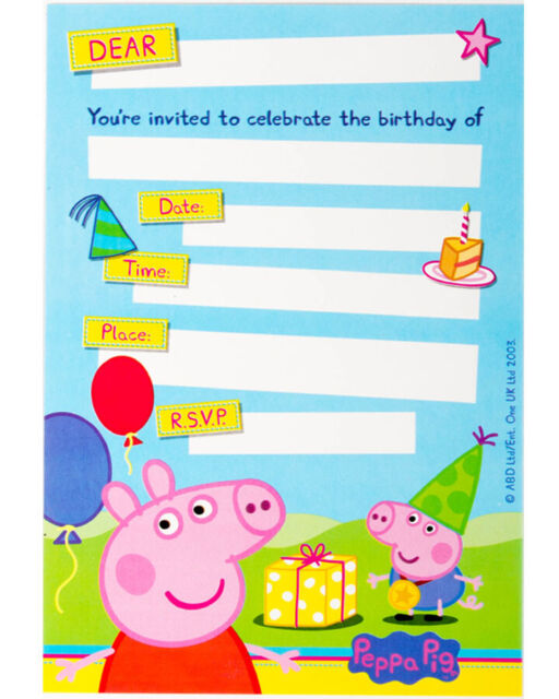 PEPPA PIG INVITATION SET - PACK OF 8
