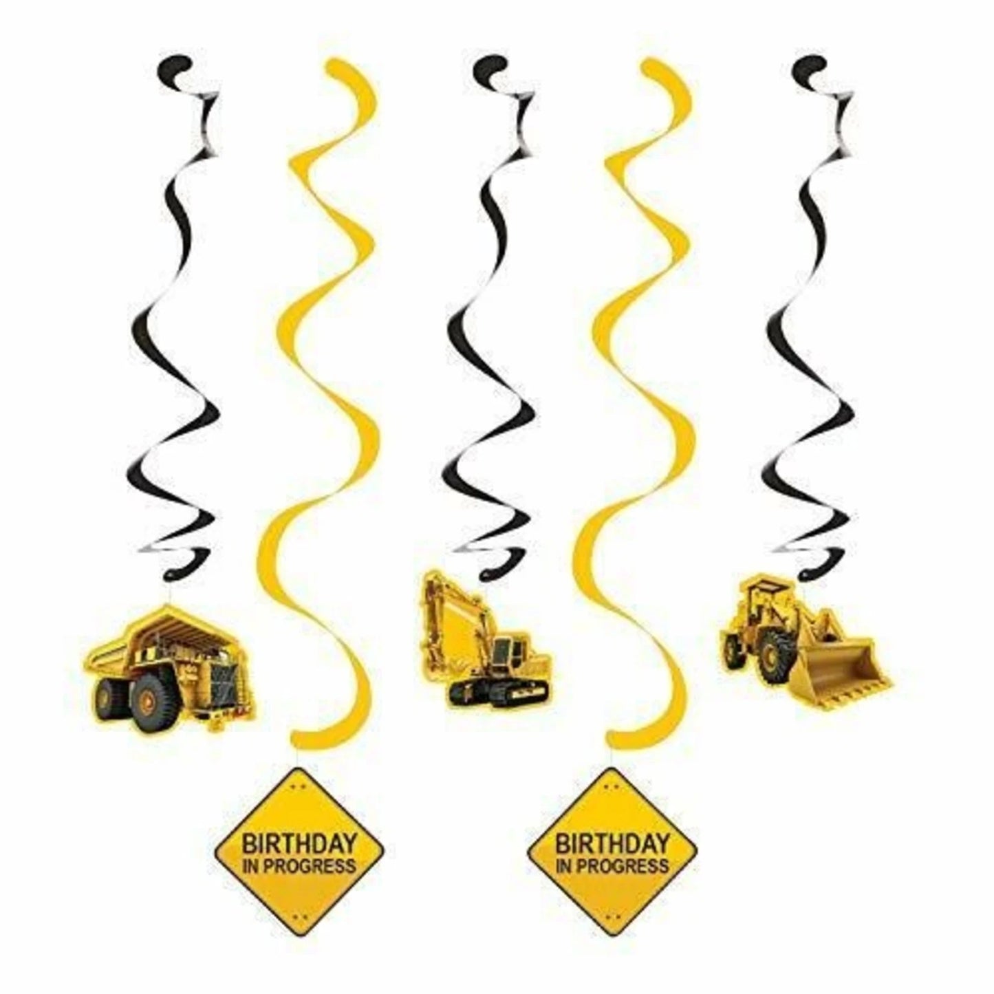 CONSTRUCTION DIZZY DANGLERS HANGING DECORATIONS - 5 PACK