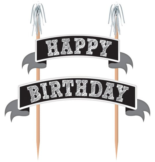 CAKE PICK - HAPPY BIRTHDAY BLACK & SILVER