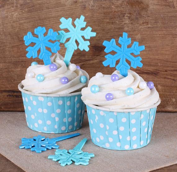 DISNEY FROZEN SNOWFLAKE CUPCAKE PICKS - PACK OF 12