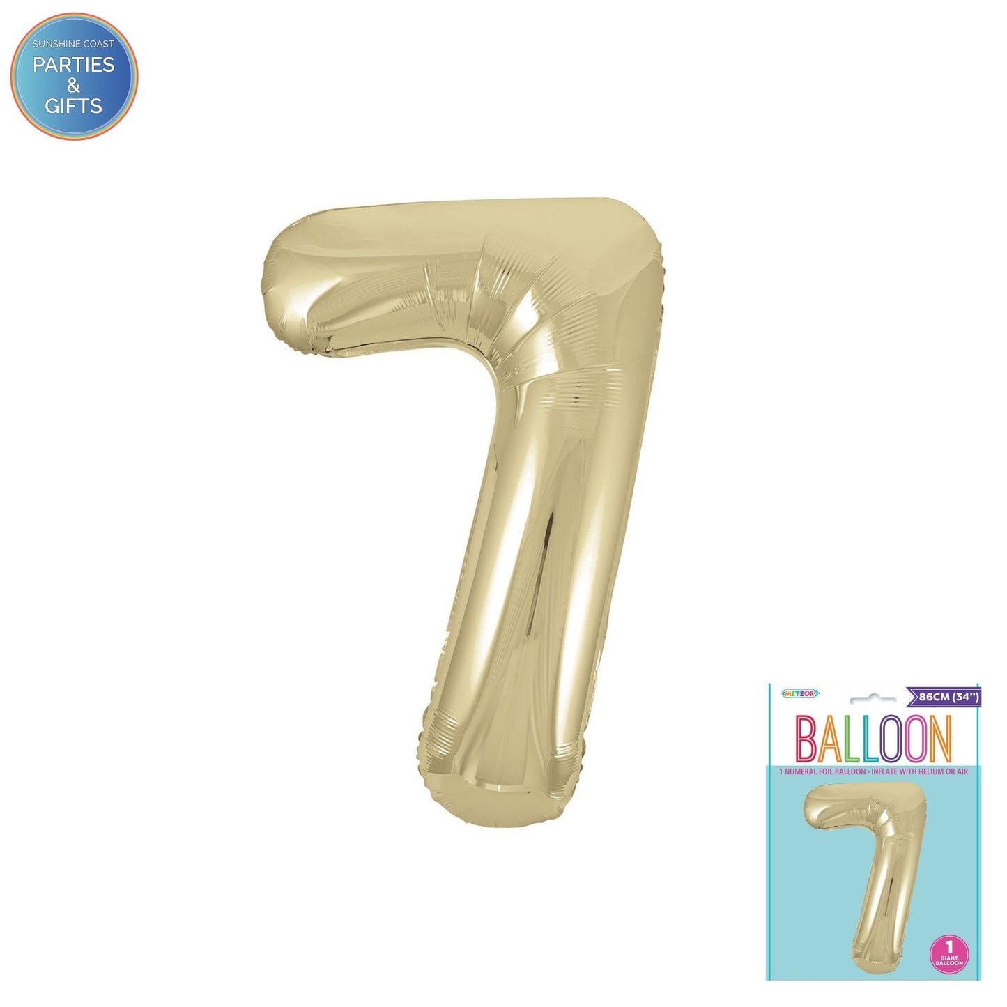 GIANT FOIL BALLOON - CHAMPAGNE GOLD NUMBER 7 - 86CM