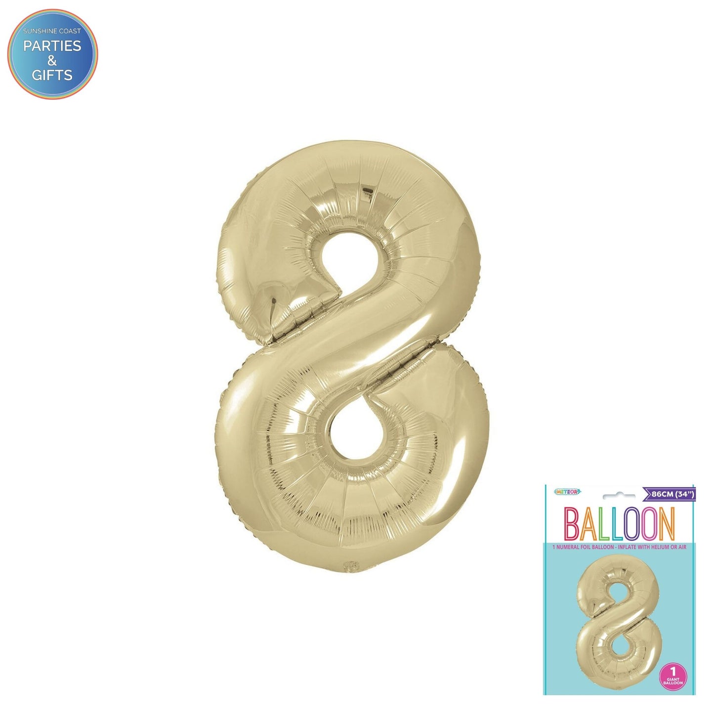 GIANT FOIL BALLOON - CHAMPAGNE GOLD NUMBER 8 - 86CM
