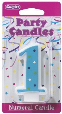BLUE & POLKA DOTS 1ST BIRTHDAY CANDLE
