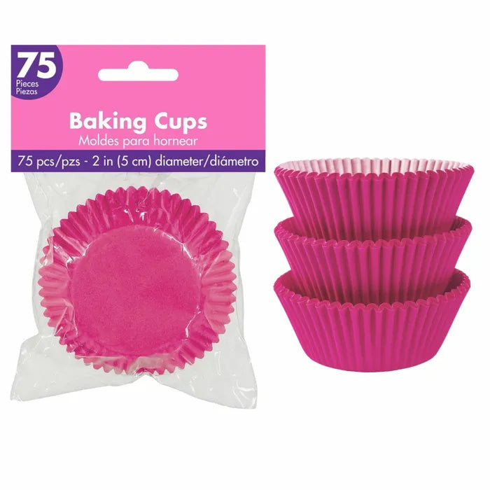 BRIGHT PINK CUPCAKE BAKING CUPS - PACK OF 75