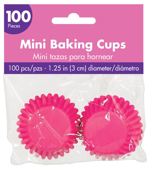 MINI BRIGHT PINK CUPCAKE BAKING CUPS - PACK OF 100
