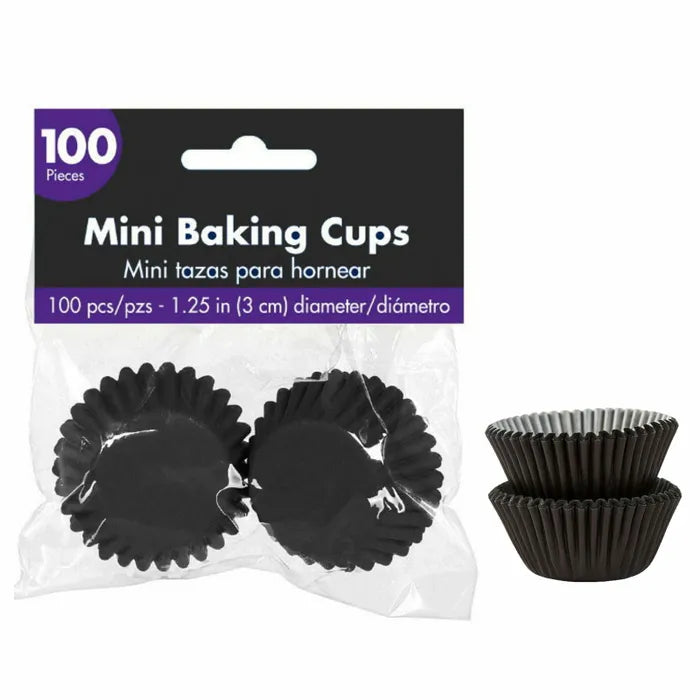 MINI BLACK CUPCAKE BAKING CUPS - PACK OF 100
