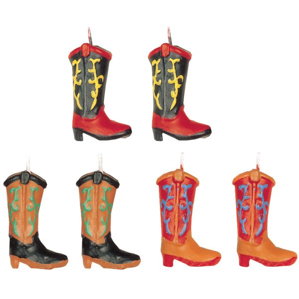 WESTERN COWBOY BOOTS MOLDED CANDLE SET - 6 PACK