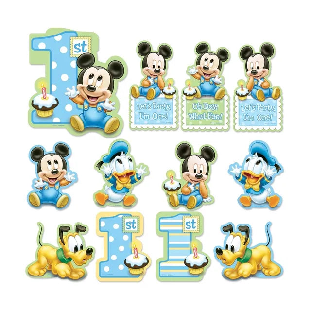 MICKEY MOUSE 1ST BIRTHDAY HANGING CUTOUTS - 12 PACK