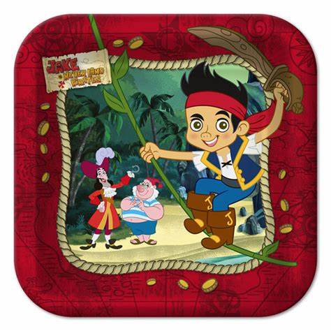 JAKE AND THE NEVER LAND PIRATES SQUARE PAPER PLATES 17.78CM - PACK OF 8