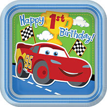 DISNEY CARS 1ST BIRTHDAY SQUARE PAPER PLATES 23.49CM - PACK OF 8