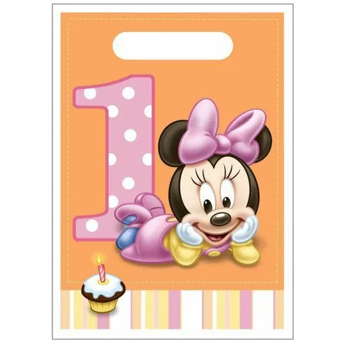 DISNEY MINNIE MOUSE 1ST BIRTHDAY LOOT BAGS - PACK OF 8
