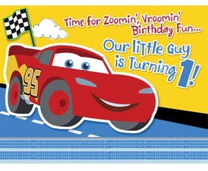 DISNEY CARS 1ST BIRTHDAY INVITATION SET - PACK OF 8
