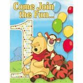 WINNIE THE POOH 1ST BIRTHDAY INVITATION SET - PACK OF 8