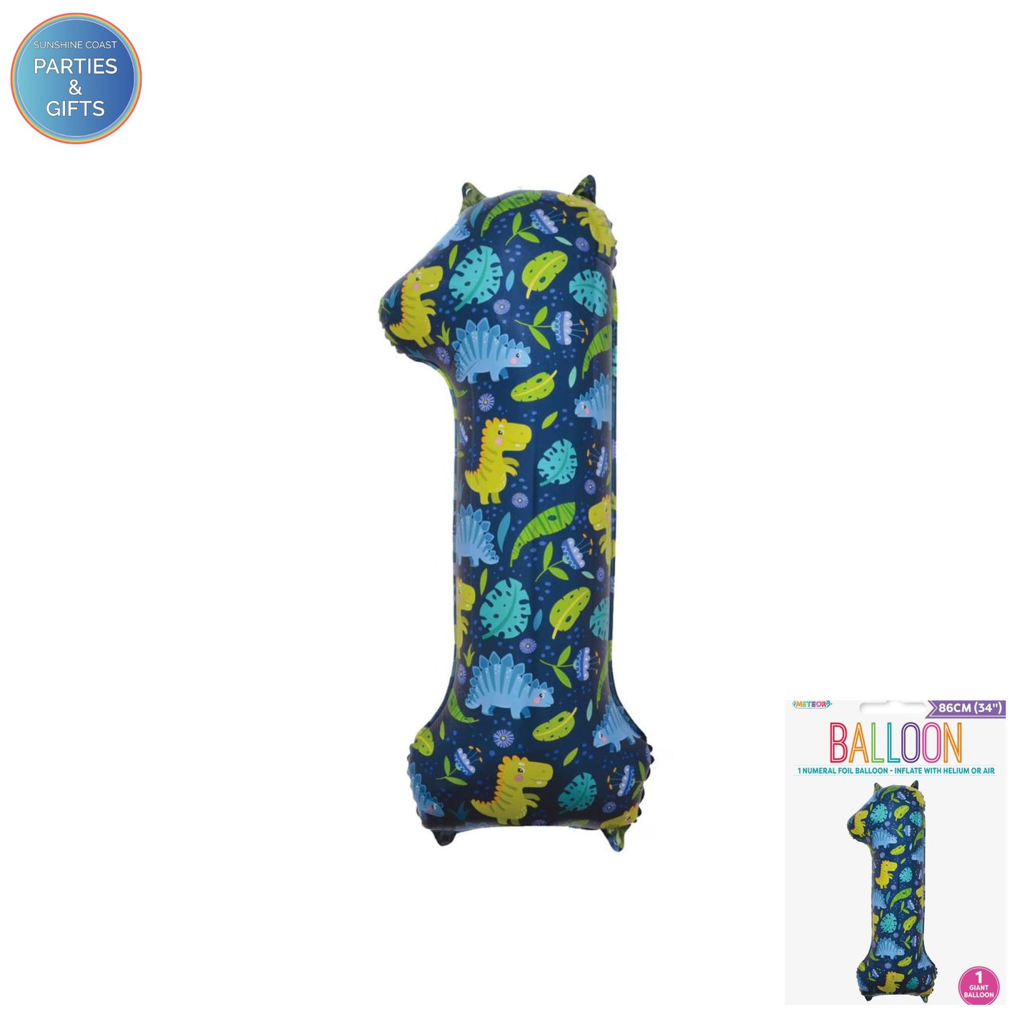 GIANT FOIL BALLOON - DINOSAUR NUMBER 1 - 86CM