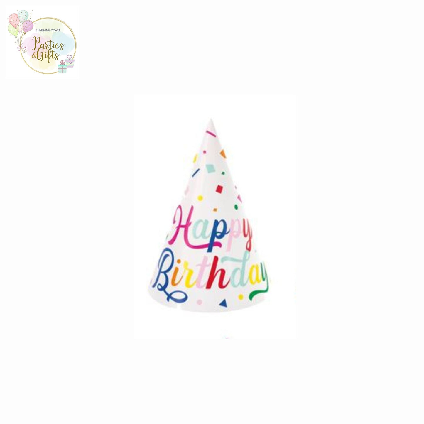 COLOURFUL CONFETTI PARTY HATS - 8 PACK