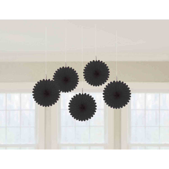 JET BLACK MINI HANGING FAN DECORATIONS - 5 PIECES