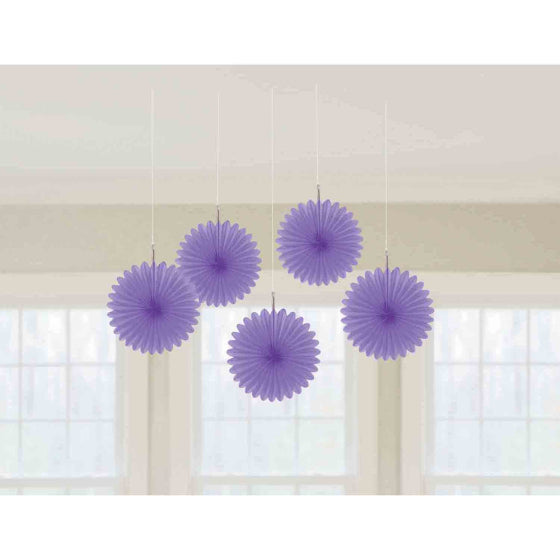 NEW PURPLE MINI HANGING FAN DECORATIONS - 5 PIECES
