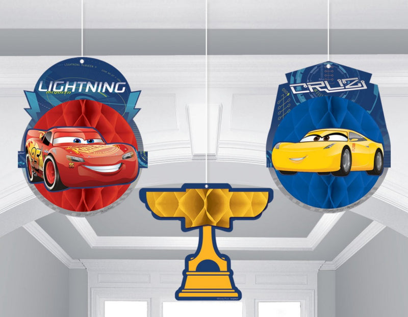 DISNEY CARS HONEYCOMB DECORATIONS - 3 PACK