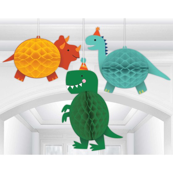 DINOSAUR HONEYCOMB DECORATIONS - 3 PACK