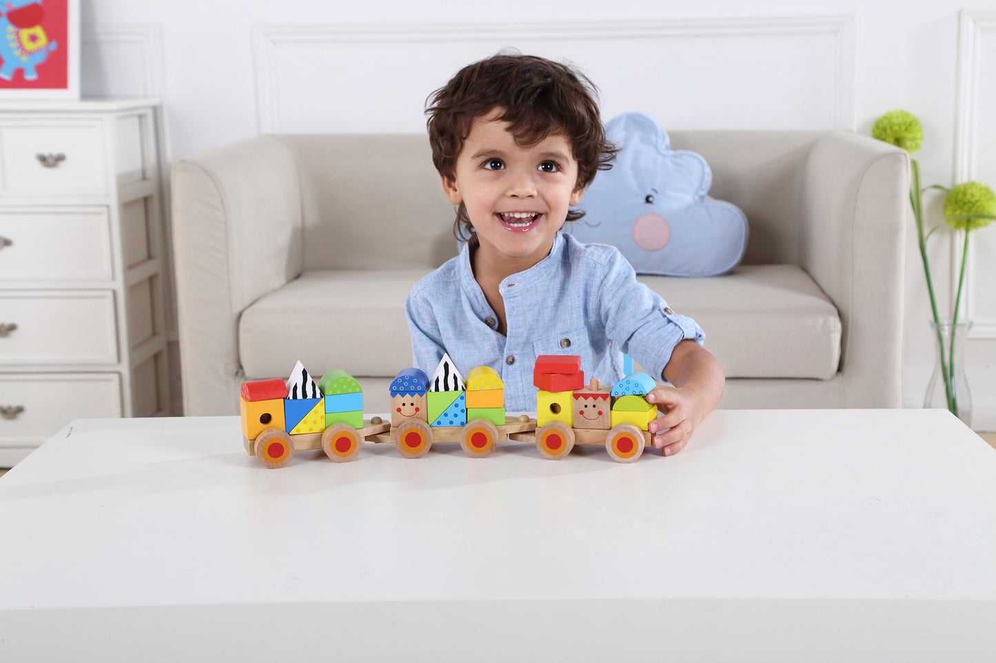 TOOKY TOY WOODEN STACKING TRAIN - 26 PIECES