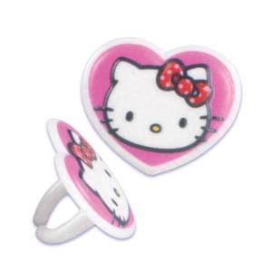 HELLO KITTY HEART CUPCAKE RINGS - PACK OF 12