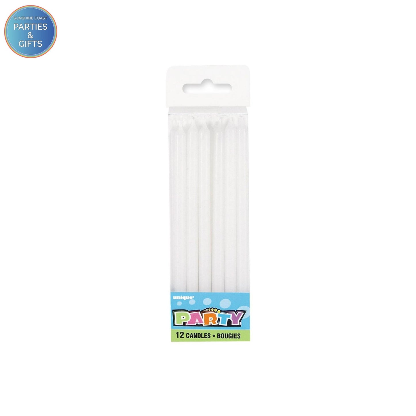 UNIQUE PARTY WHITE TAPER CANDLES - PACK OF 12