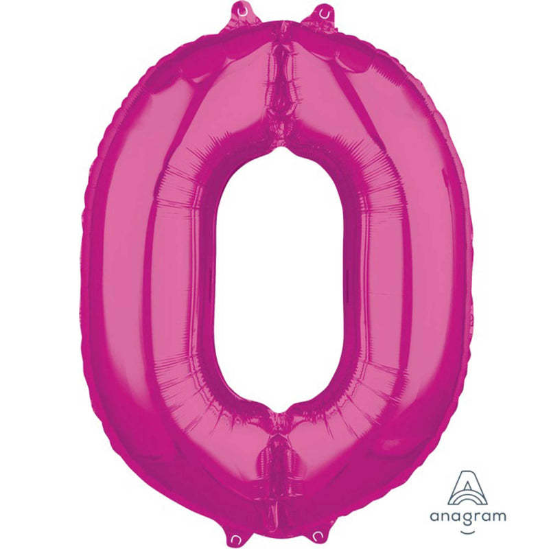 MID-SIZE SHAPE FOIL BALLOON - PINK NUMBER 0 - 66CM