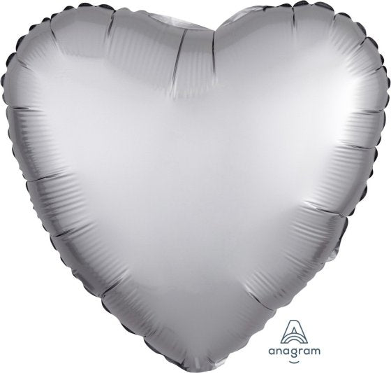 SATIN LUXE PLATINUM SILVER HEART FOIL BALLOON - 43CM