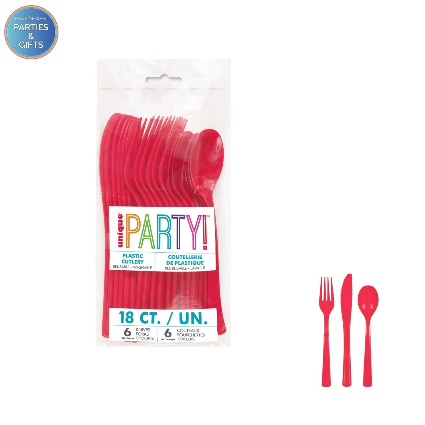 RUBY RED REUSABLE PLASTIC CUTLERY - 18 PACK