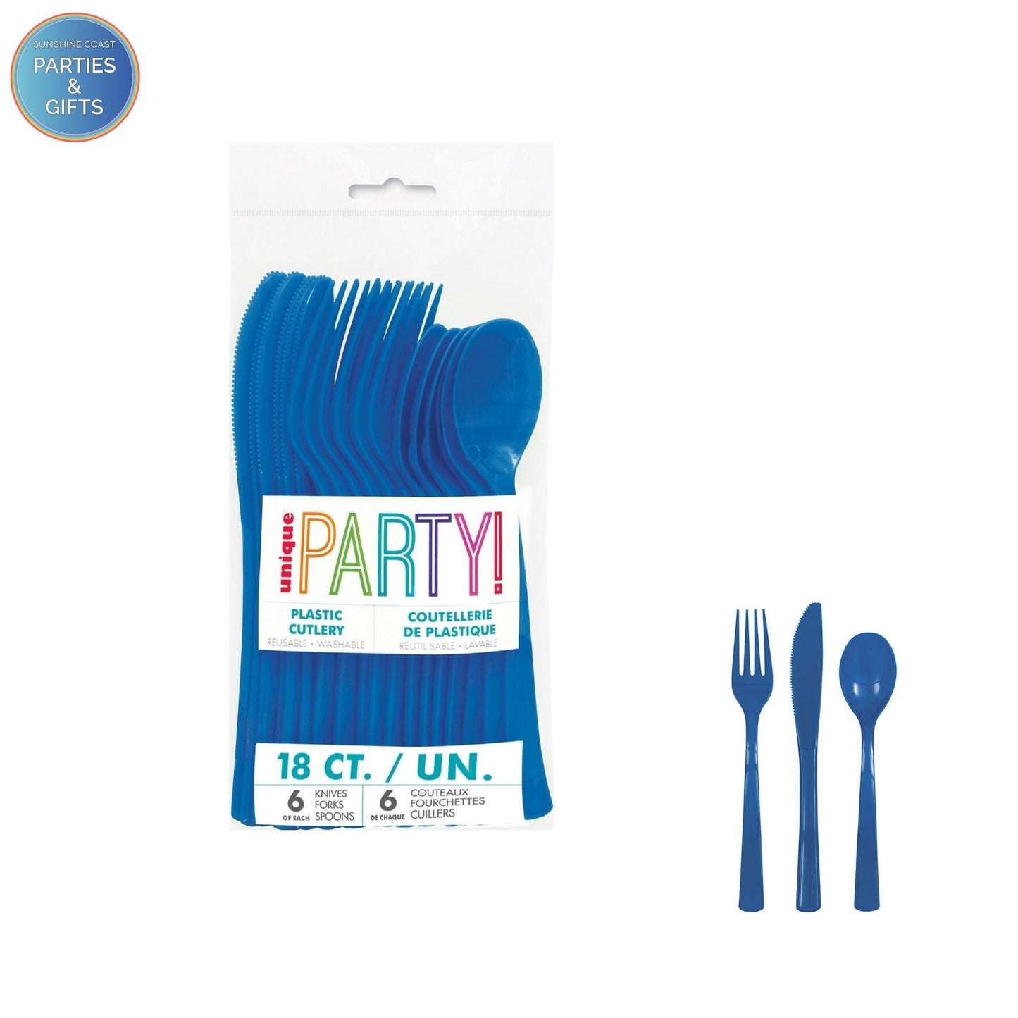 ROYAL BLUE REUSABLE PLASTIC CUTLERY - 18 PACK