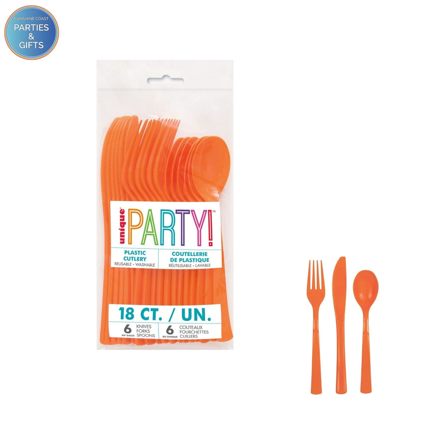 PUMPKIN ORANGE REUSABLE PLASTIC CUTLERY - 18 PACK