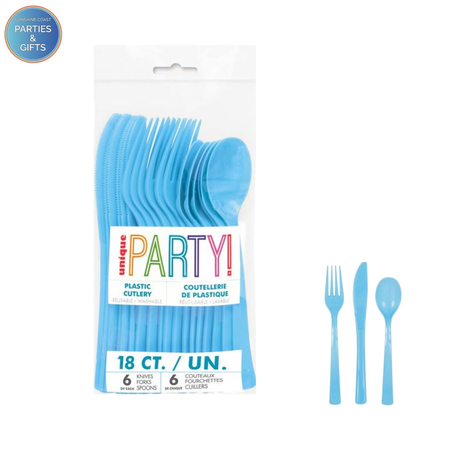POWDER BLUE REUSABLE PLASTIC CUTLERY - 18 PACK