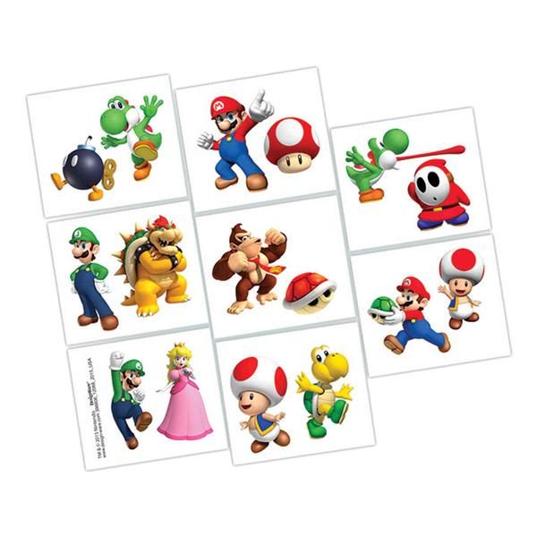 SUPER MARIO BROS TEMPORARY TATTOOS - PACK OF 16