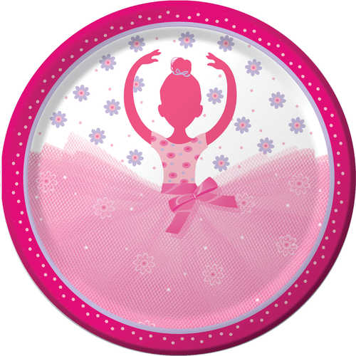 BALLERINA TUTU MUCH FUN PAPER ROUND PLATES 22.2CM - PACK OF 8