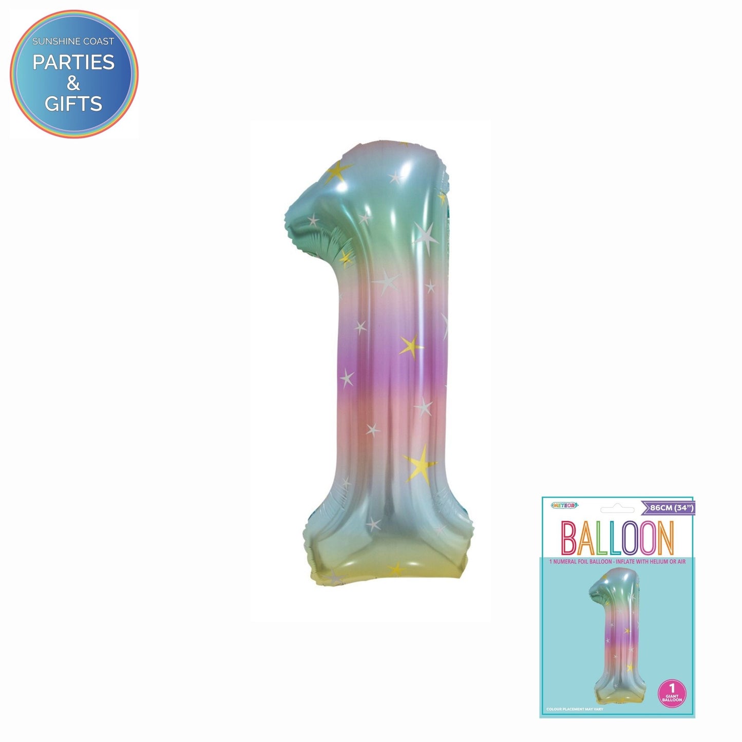GIANT FOIL BALLOON - PASTEL RAINBOW NUMBER 1 - 86CM
