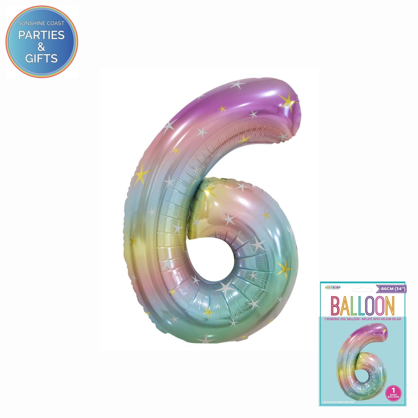 GIANT FOIL BALLOON - PASTEL RAINBOW NUMBER 6 - 86CM