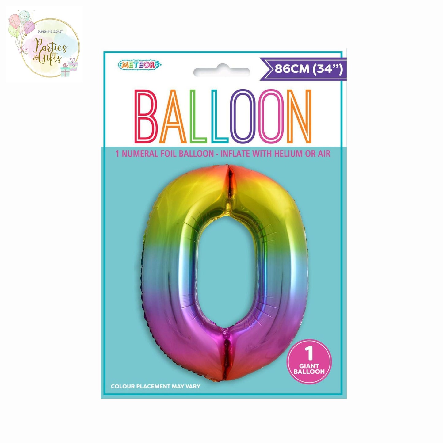 GIANT FOIL BALLOON - RAINBOW NUMBER 0 - 86CM
