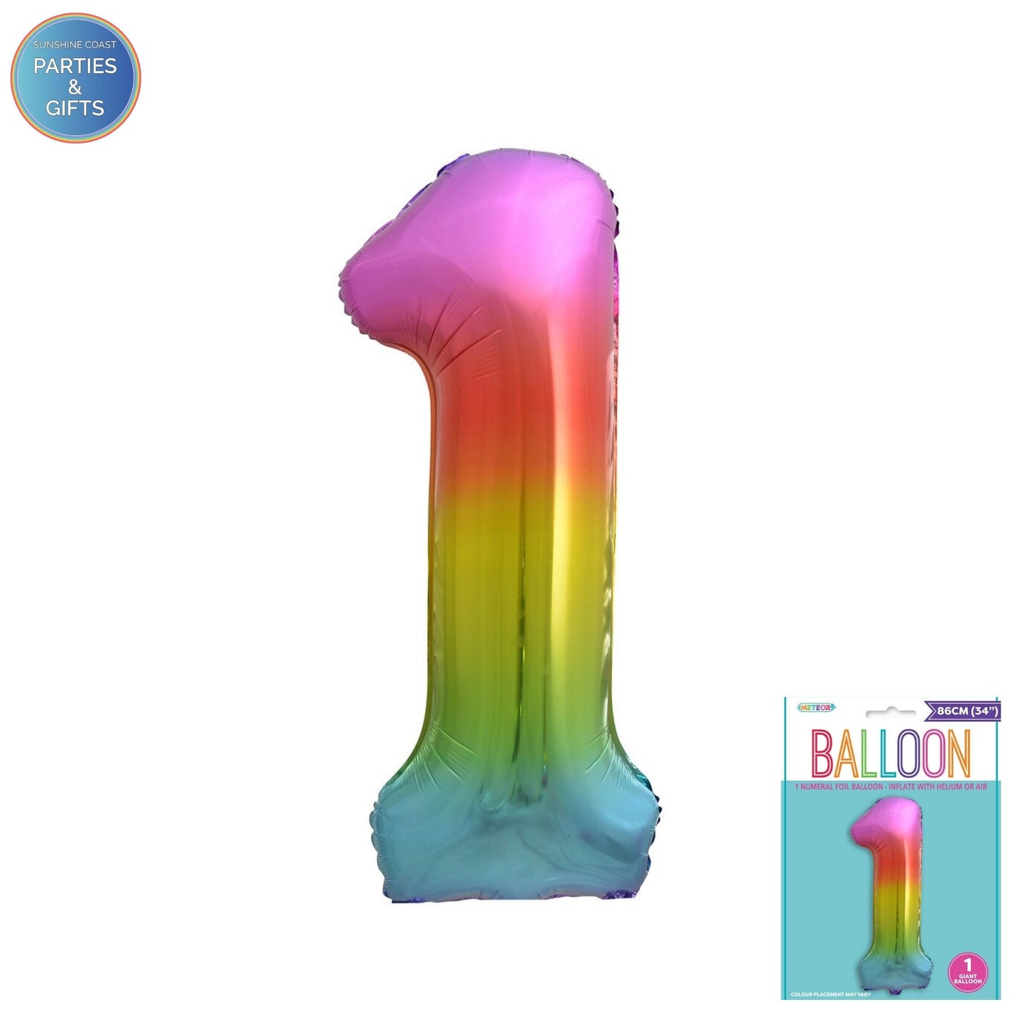GIANT FOIL BALLOON - RAINBOW NUMBER 1 - 86CM