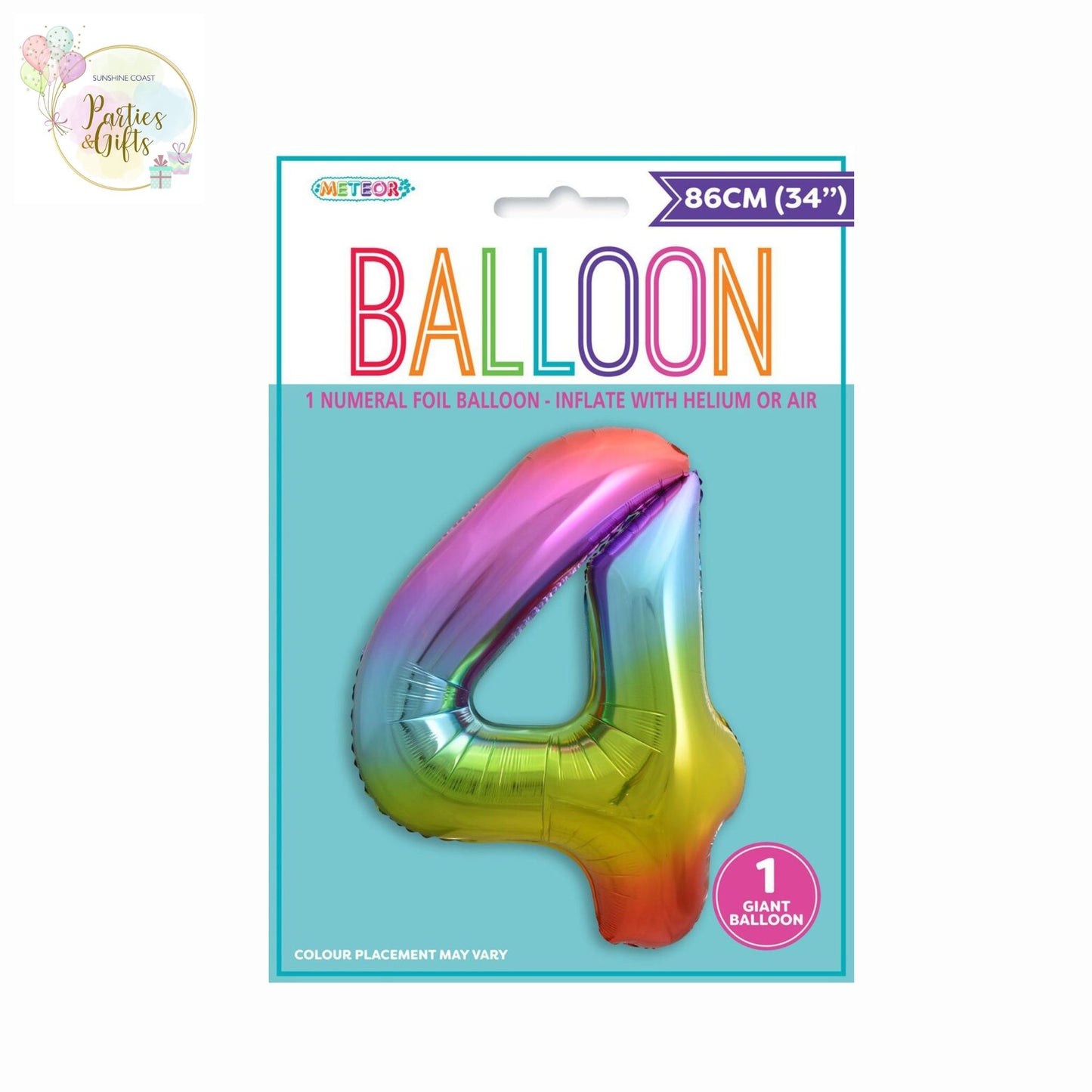 GIANT FOIL BALLOON - RAINBOW NUMBER 4 - 86CM