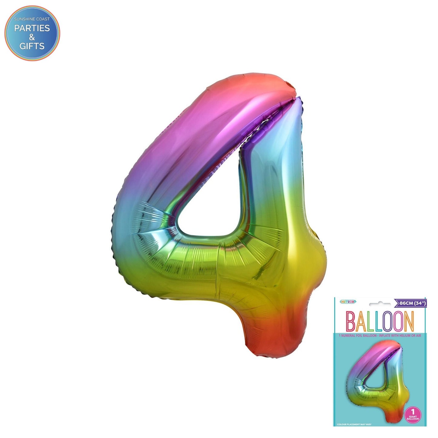 GIANT FOIL BALLOON - RAINBOW NUMBER 4 - 86CM