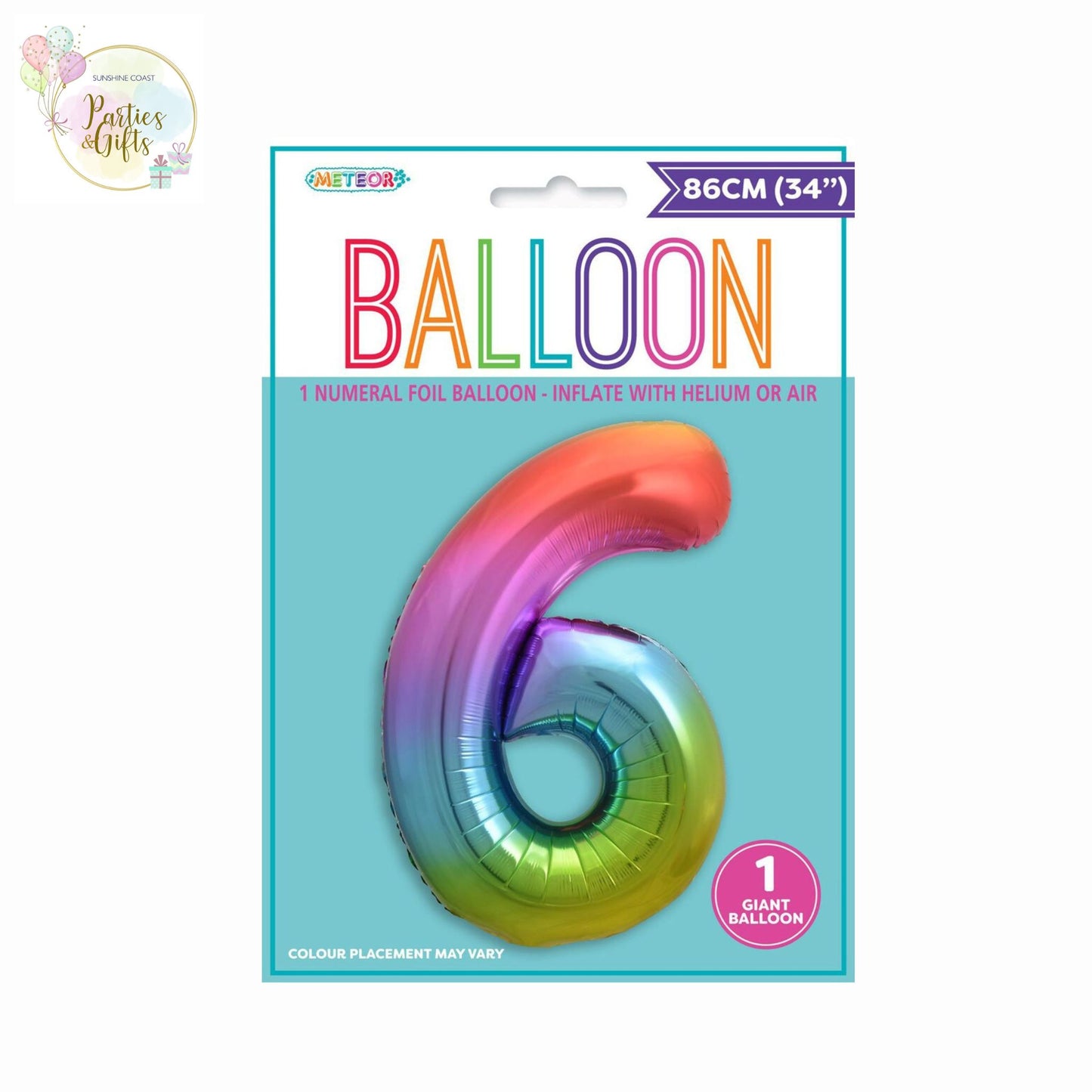 GIANT FOIL BALLOON - RAINBOW NUMBER 6 - 86CM