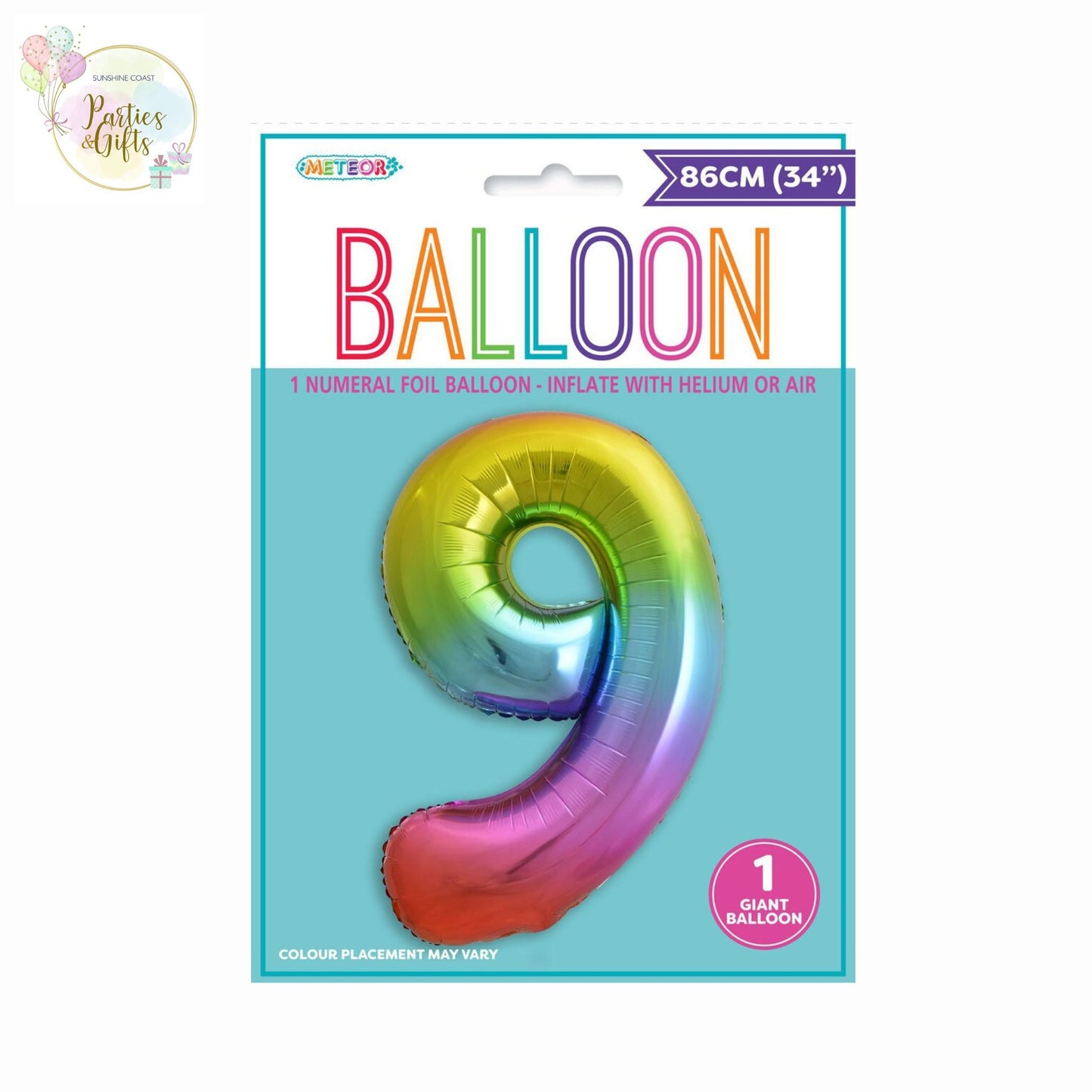 GIANT FOIL BALLOON - RAINBOW NUMBER 9 - 86CM