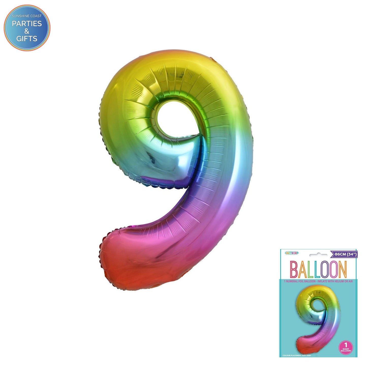 GIANT FOIL BALLOON - RAINBOW NUMBER 9 - 86CM