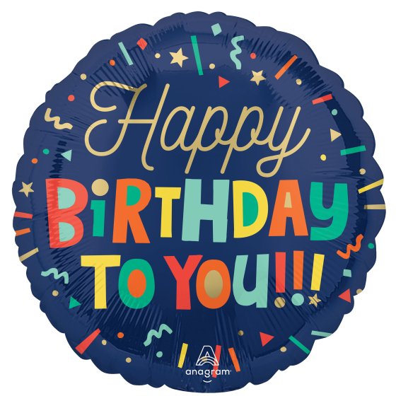 BLUE HAPPY BIRTHDAY BRIGHT BLOCKS FOIL BALLOON - 43CM