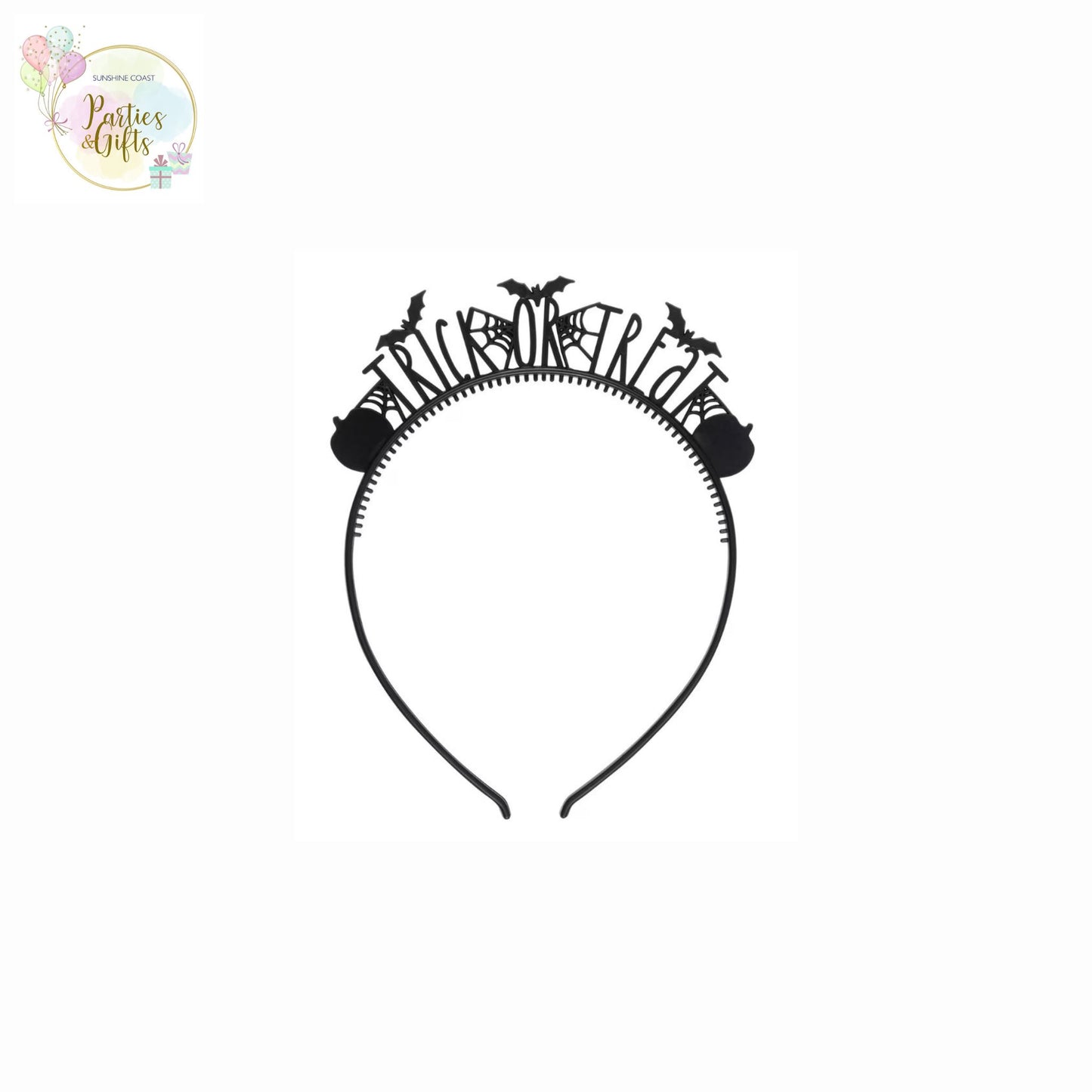 COSTUME ACCESSORY - HALLOWEEN TRICK OR TREAT BLACK ACRYLIC HEADBAND - PACK OF 4