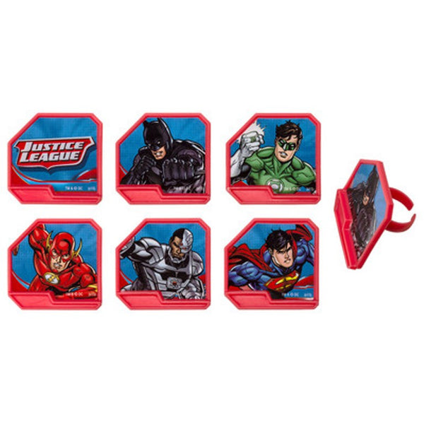JUSTICE LEAGUE CUPCAKE RINGS - PACK OF 12