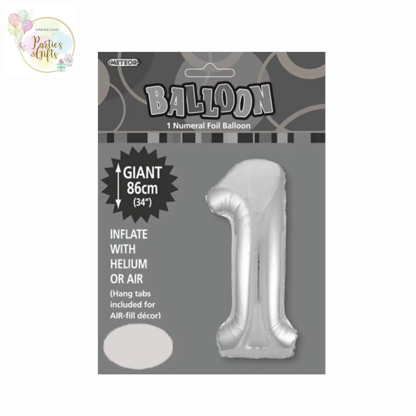 GIANT FOIL BALLOON - SILVER NUMBER 1 - 86CM