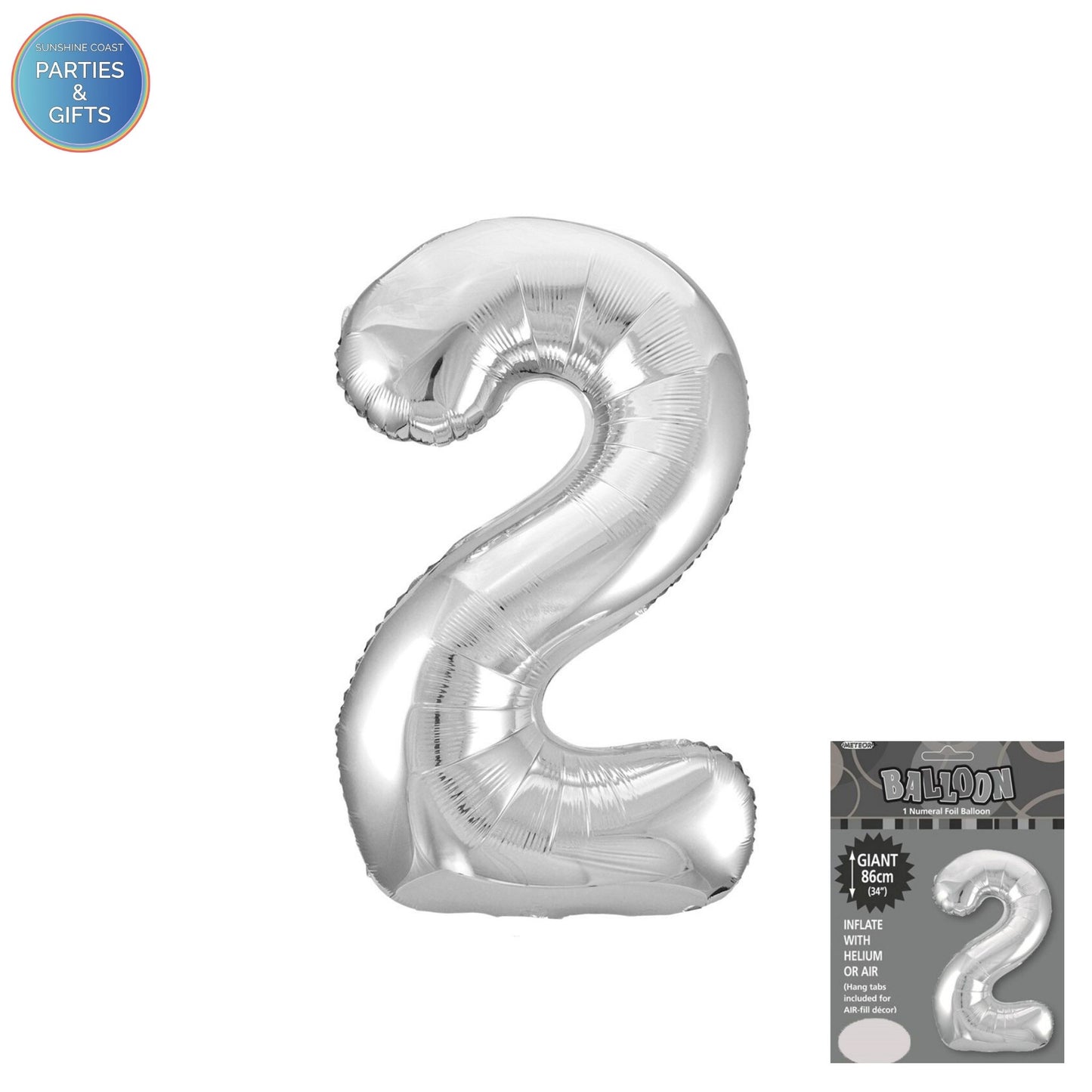 GIANT FOIL BALLOON - SILVER NUMBER 2 - 86CM