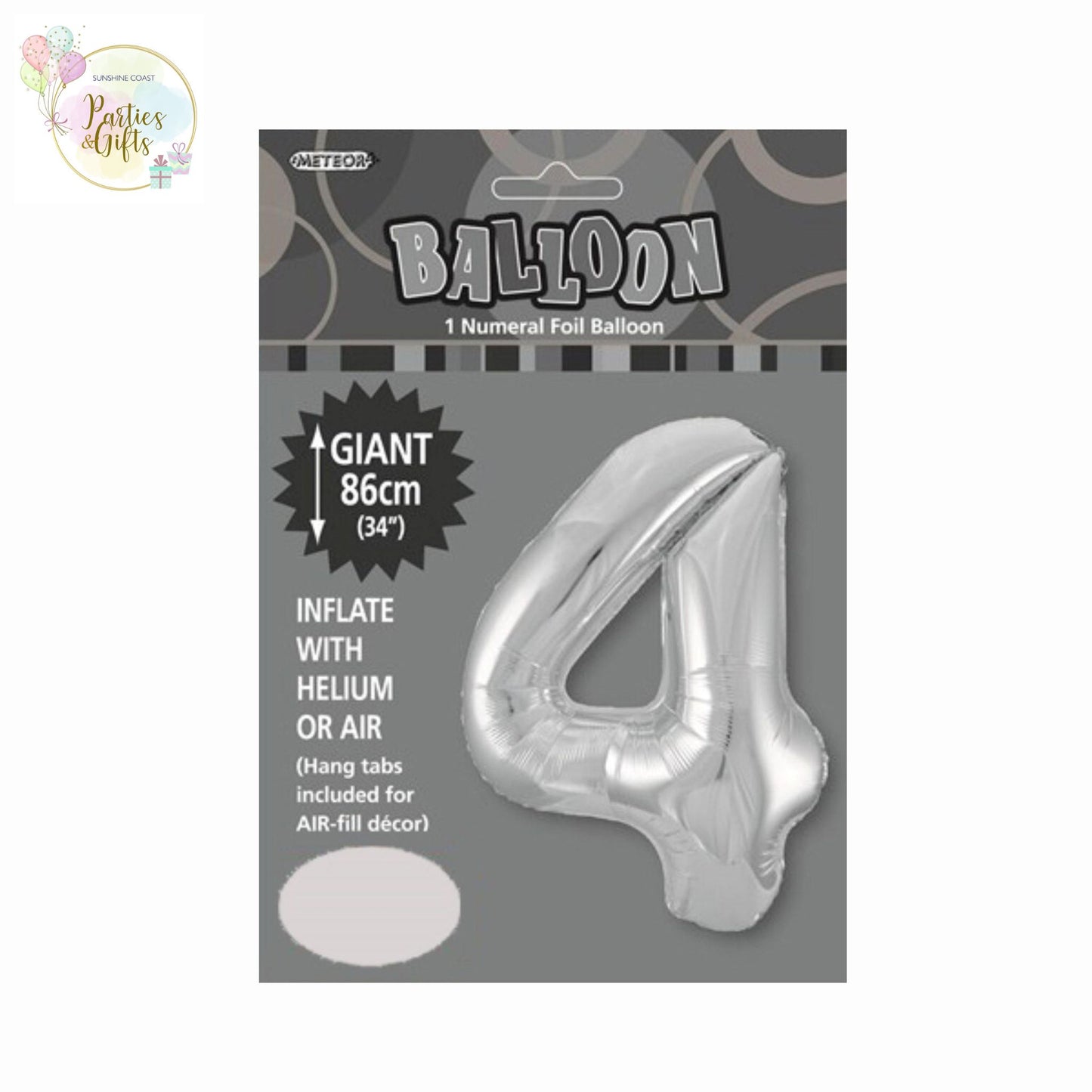 GIANT FOIL BALLOON - SILVER NUMBER 4 - 86CM