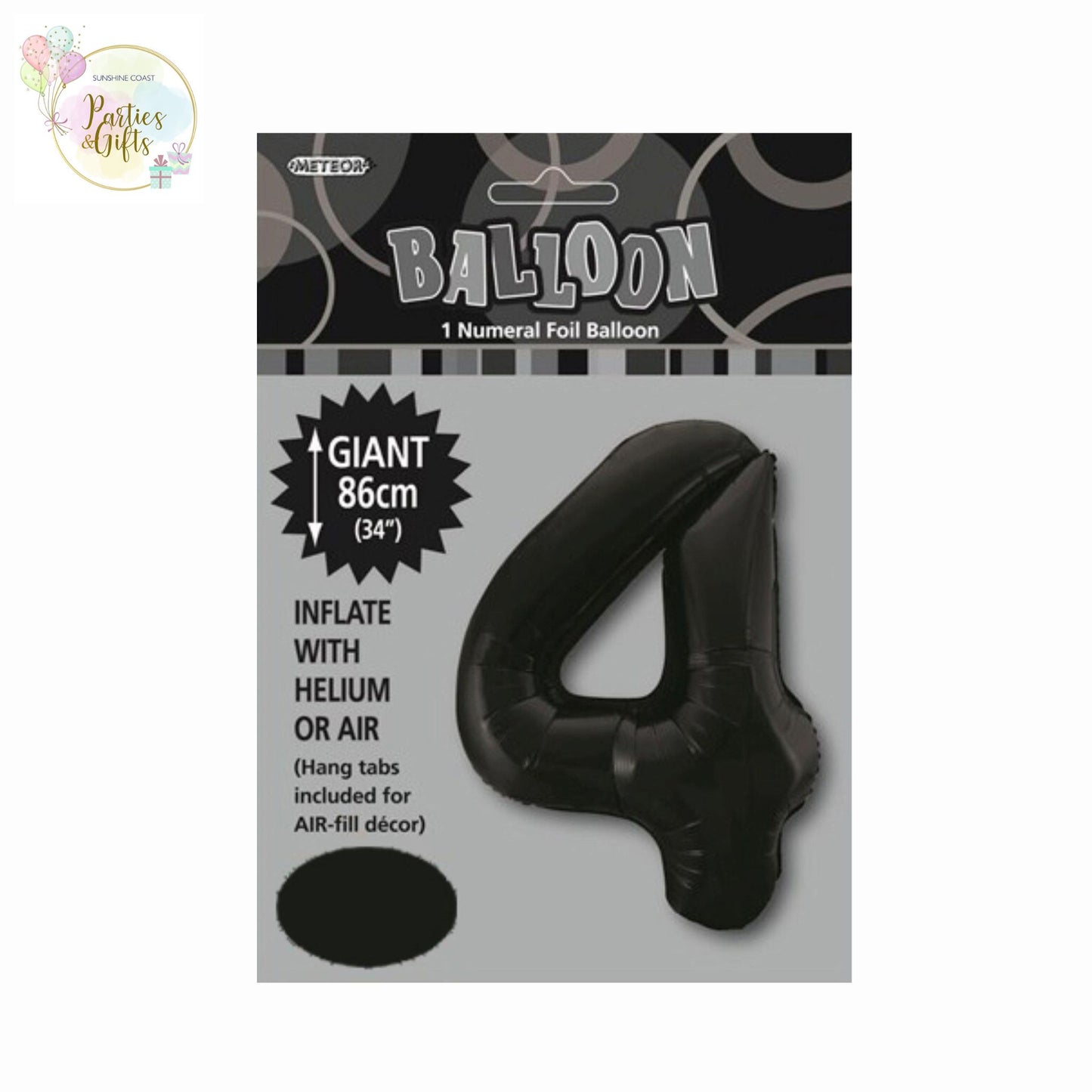 GIANT FOIL BALLOON - BLACK NUMBER 4 - 86CM